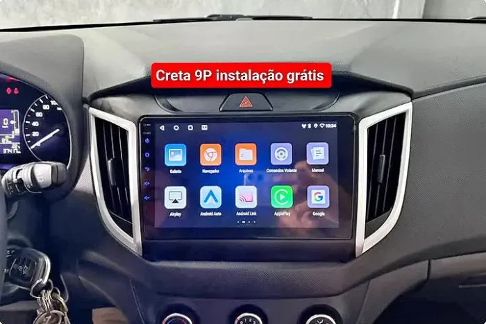 Multimídia Creta 9P Android 2ram 32g carplay YouTube bluetooth Netflix wi-fi waze