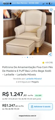 Poltrona + puff baú linho