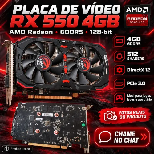 Placa de Vídeo AMD Radeon RX 550 4GB GDDR5 128 Bits Dual Fan