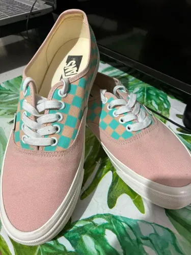 Vans Premium Authentic Checkerboard Sepia Rose Pink / Teal Blue