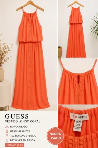 Vestido longo Guess Coral Original - Nunca usado
