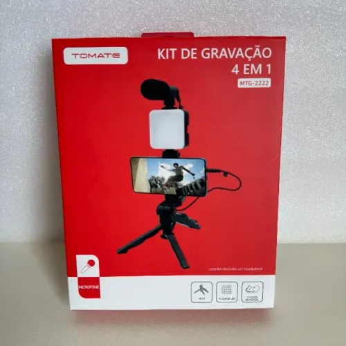 Kit gravação 4 em 1 com tripé e luz de preenchimento