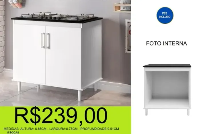 balcão - cooktop - 5 bocas - compre e retire no mesmo dia
