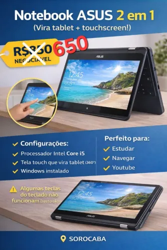 Notebook 2 em 1 Asus (vira tablet) - Touchscreen