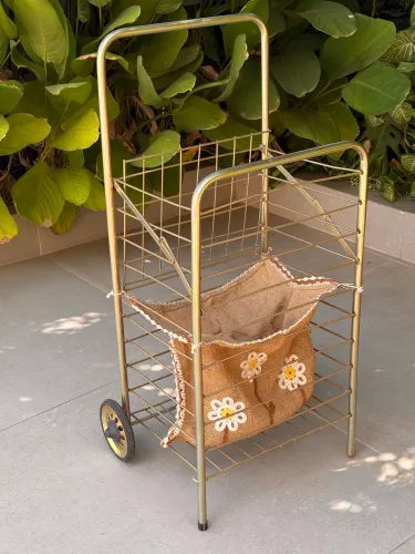 Carrinho Organizador Multiuso Vintage Dourado / Floreira Boho