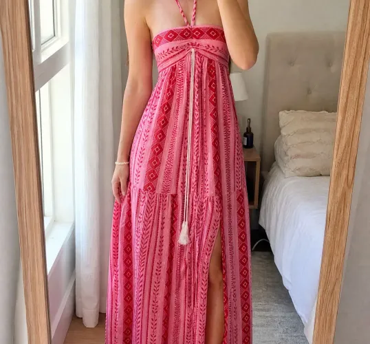 Vestido longo rosa