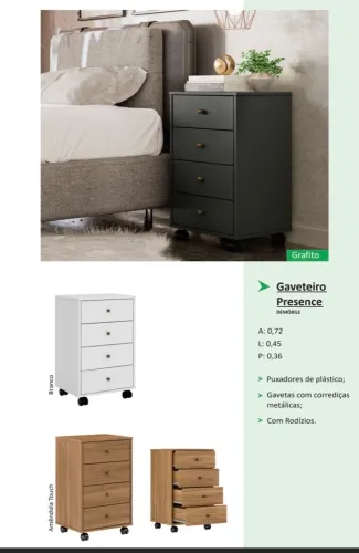 Gaveteiro presence com rodinhas - Promoção