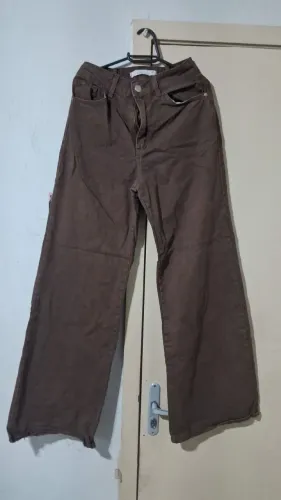Calça  Jeans Marrom  wide  Adulto  Feminina
