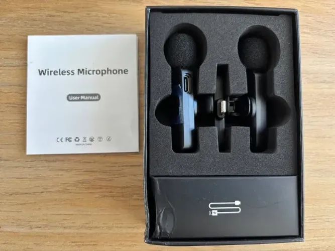 Microfone Lapela Sem Fio Duplo iPhone/iPad 2.4G c/ Redução de Ruído e 8h (Usado 1x)