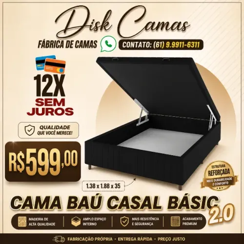 Cama Baú Casal Basic 2.0 - Qualidade, Espaço e Conforto por Apenas R$599!