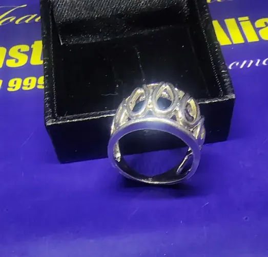 Anel  Aspiral Grande e Largo Vazados Prata 950  Peso 6.70 Gramas 20 mm                    