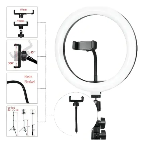 Ring Light SM Sp-26 LED 15W com Tripé Ajustável 2,10m para Fotografia e Maquiagem