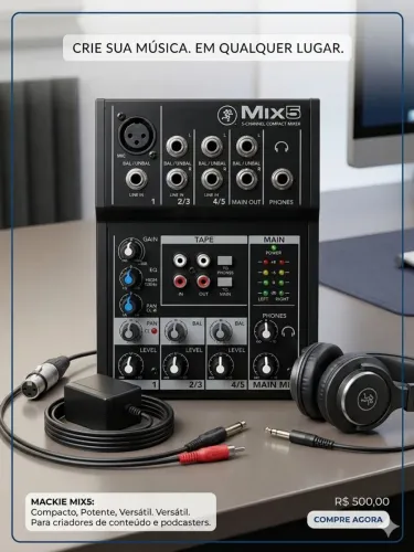 Mesa de Som Mackie Mix5 5 Canais