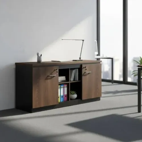 Armário Baixo Gold Credenza Marsala/Preto Design Executivo 23501