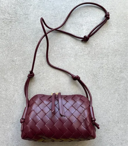 Bolsa de couro legítimo vinho qualidade italiana da Bottega veneta
