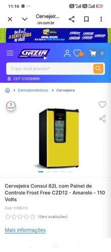 Cervejeira consul 82lts com painel e controle frost free czd12 amarela 112volts 