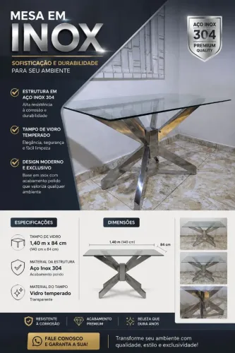 Mesa em inox para 6 cadeiras