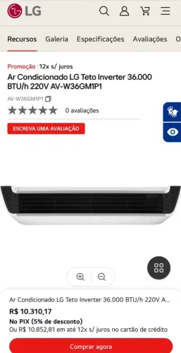 Ar condicionado LG inverter 36.000 Btu 