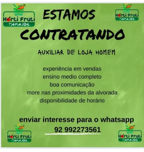 vaga de auxiliar de loja