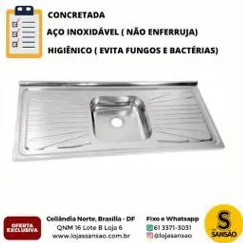 Pia de c/ cuba polida 1,20m Aço Inox