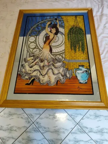 3 quadro pintura em vidro e espelho