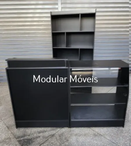 Balcão Caixa, Balcão Vitrine, Colmeia Zig Zag - MDF Preto