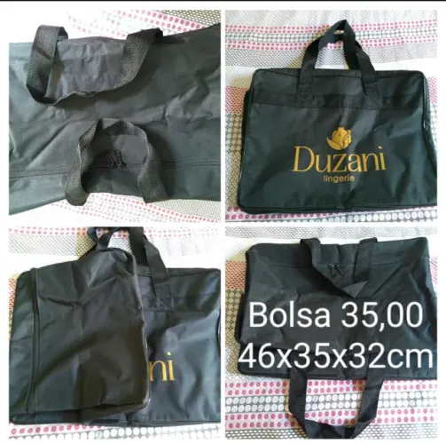 Bolsa grande preta c/ alças tipo de entregador de pizza s/ forro interno Duzani Lingeries 