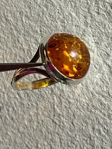 Anel Âmbar Báltico natural e prata 925 Aro 24