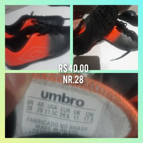 Chuteira umbro laranja e cinza - nr 28
