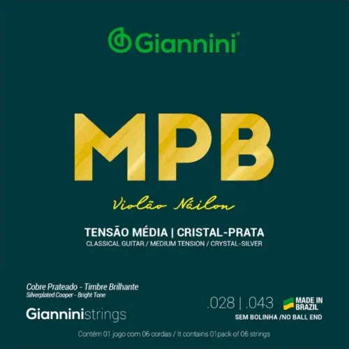 Encordoamento Cordas Violão Nylon Giannini Cristal Prata - Tensão Média