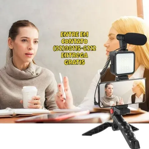 Kit Iluminação com Microfone para Fotos e Vídeo Profissional OBERON