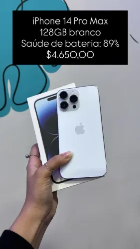 iPhone 14 Pro Max / 128GB / Branco / Saúde de bateria 89% / R$ 4.650,00
