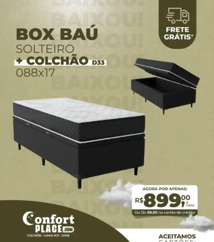 Cama Box Baú Solteiro + Colchão D33