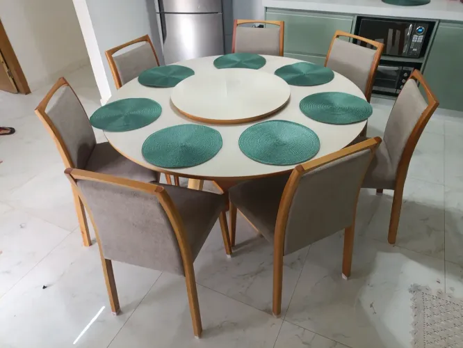Mesa de jantar redonda 7 cadeiras madeira maciça 