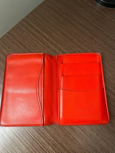 Louis Vuitton Damier Infini Carteira Múltipla Estojo de Cartão Couro Marco Bifold Vermelho