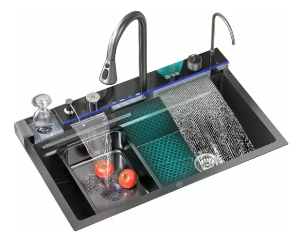 Cuba Pia Gourmet Torneira Cascata E Acessórios Digital Led