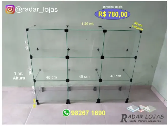 Balcão de vidro 1,20 X 1 mt Entregamos