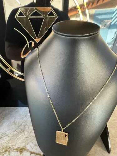 Cordão elo 3x1 e pingente oração (pai nosso) ouro 18k
