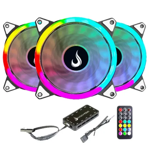 Kit 3 Cooler FAN Rise Mode Energy 120mm, Led RGB, Controle e Controladora, Na Caixa