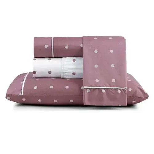 Jogo de Lençol Rosa Quartz com bolinhas Solteiro 4 Peças