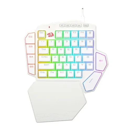 Teclado Mecânico One-Hand Redragon Diti X White RGB Switch Blue - WZetta