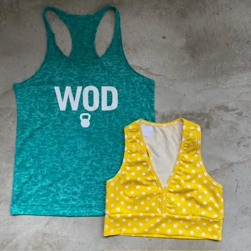 Kit Crossfit Regata WOD Verde HotFit + Top Amarelo De Bolinhas Tamanho M-G