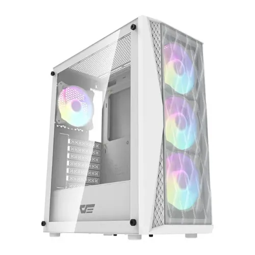 Gabinete Aigo DarkFlash DK352 Mesh Branco, Lateral de Vidro, Com 4 Fans ARGB, Novo, Lacrad
