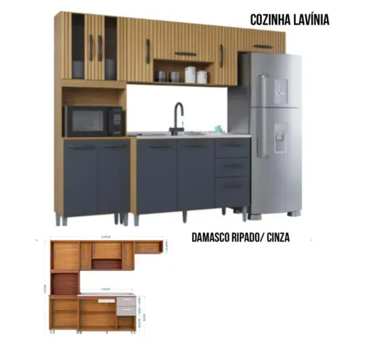 Cozinha Lavínia Damasco Ripado/Cinza