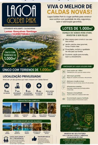 Terreno Lagoa Golden Park Caldas Novas/GO-1.000 m² (20 x 50 metros)