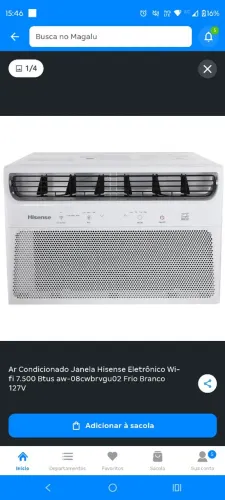 Ar Condicionado Janela Hisense Eletrônico Wi-fi 7.500 Btus aw-08cwbrvgu02 Frio Branco 127V