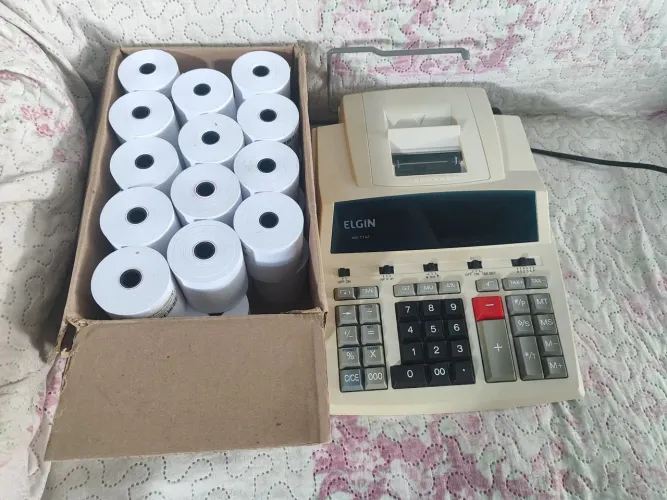 Calculadora de mesa c/bobina 14 digitos MB-7142 Elgin + 25 bobinas