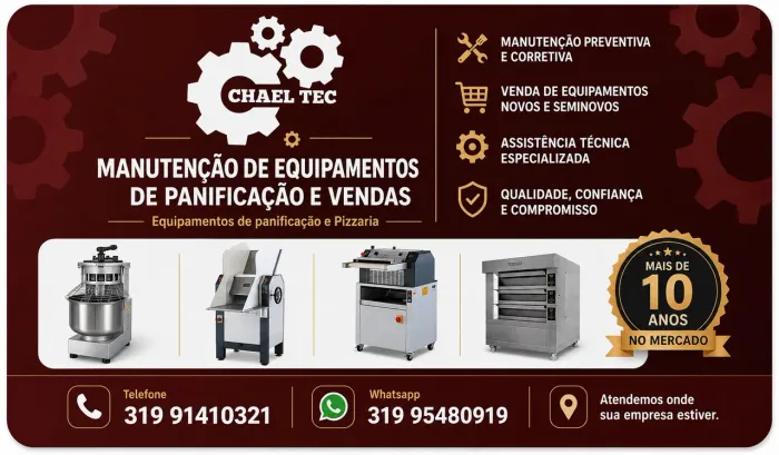 Manutenção e venda de equipamentos de panificação