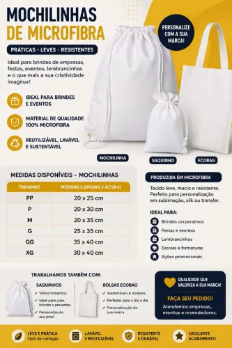 Mochilinhas e Sacolinhas para Sublimação | Direto da Fábrica