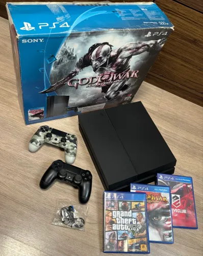 PS4 500GB Completo com Caixa Original, 2 Controles e 3 Jogos